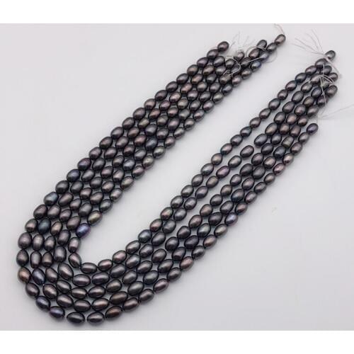Natural black 6X8mm AAA rice shape freshwater pearl loose beads 15"
