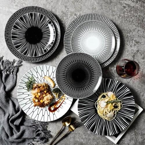 Western-style Black And White Line Pasta Steak Plate Western Restaurant Special Round Plates
