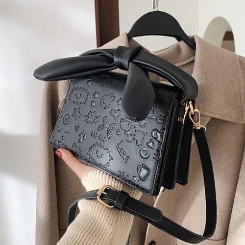 Printing Designer PU Leather Tote Small Crossbody Bag 2021 Fashion New High-quality Lady Black Vintage Bow Shoulder Handbag