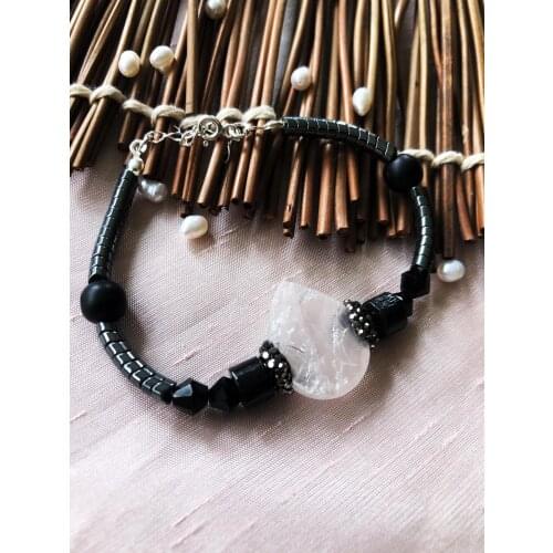 Dr Stone Luxury collection Quartz and Hematite Stone 925Ayar Silver Women Handmade Bracelet LXDR2