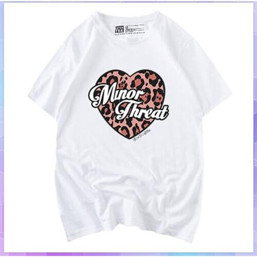 Heart Leopard Graphic T-shirt Women Cotton Tee Shirt Summer Fashion Top Harajuku Short-sleeve Loose Basic Shirt Funny Tshirt