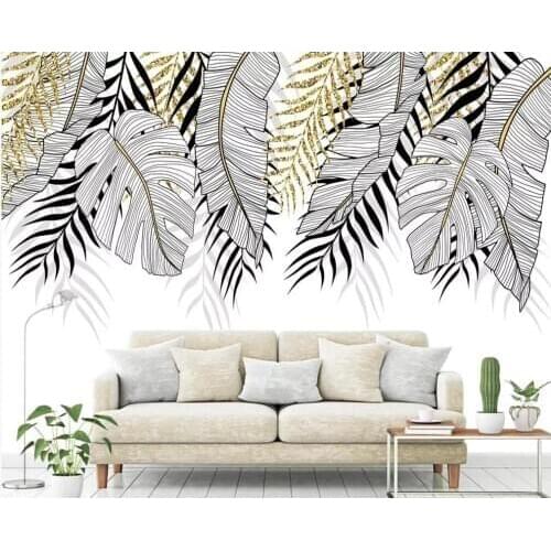 Customized 3D wallpaper mural tropical plants modern simple light luxury TV background wall decoration painting