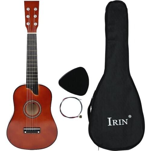 IRIN 25 Inch Basswood Acoustic 12 Frets 6 Strings Guitar with Pick and Strings for Beginner Children Coffee Color