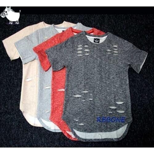 Kanye West Fashion Summer Hip Hop T Shirt Extended Hole Clothes Swag Tshirt Homme Shirts Tyga Terry T Shirts