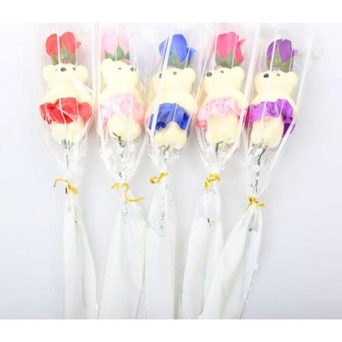 Beautiful Bear Soap Flower With Teddy Bear For Wedding ValentineS Day Gift Handmake Soap Rose Dried Flowers Home Decoration
