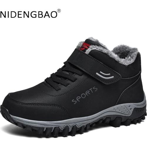 2021 Men Winter Sneakers Women Hight Top Snow Boots Anti Skid PU Leather Waterproof Warm Plush Walking Sports Shoes For Elder