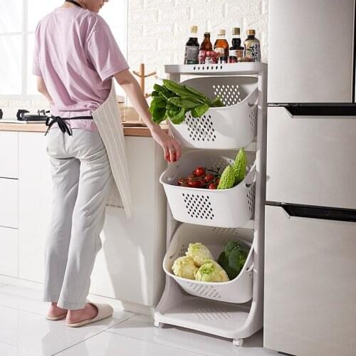 Kitchen vegetable storage basket storage rack plastic extra large household living room rack with wheeled laundry basket
