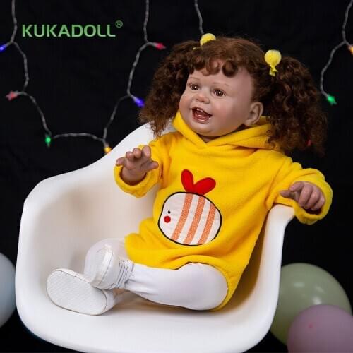 KUKADOLL 27 Inch 68 CM Reborn Curly hair Baby Doll Cloth Body Reborn Doll For Girl Birthday Christmas Gift