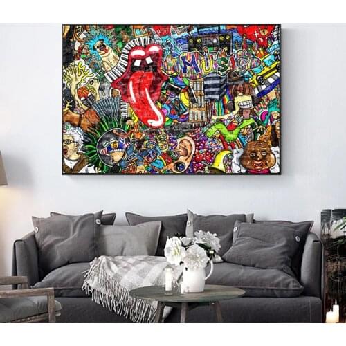 Big Tongue Canvas Painting Street Graffiti Art Posters and Prints Wall Art Picture for Living Room Home Decoration Cuadros