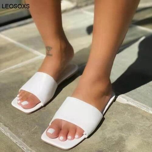 Summer Shoes For Women 2021 Plus Size Shoes Fashion Square-toe Flat-bottom Slippers Women Casual Outer Wear