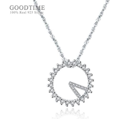 Cute Real 925 Sterling Silver Necklaces Round Crystal Zircon Pendant Necklaces Chain Gift For Women Girl Jewelry Dress Up