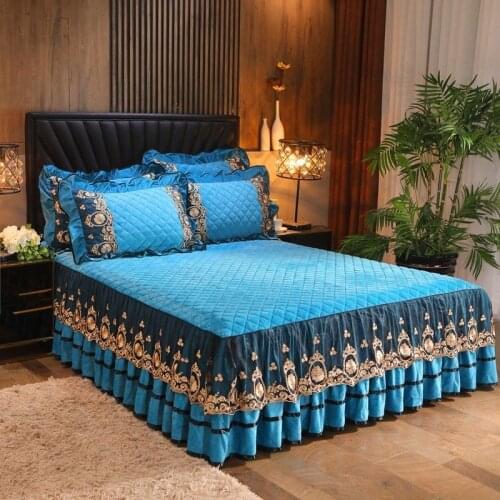 European Luxury Bed Skirt Bedspreads Bedding Thicken Velvet Plush Quilted Embossing Bed Spread for Home Not Including Pillowcase