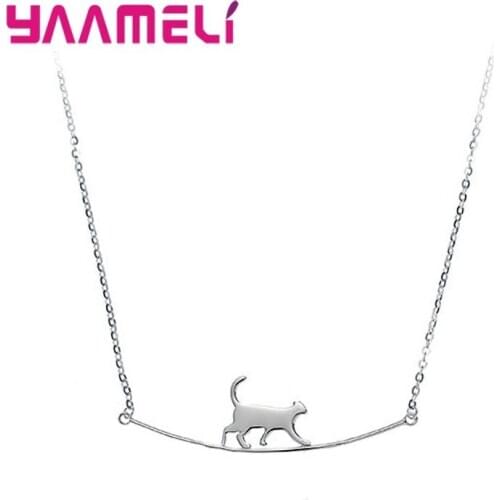 Fashion Necklaces 925 Sterling Silver Fine Jewelry Rolo Chain Choker Animal Cat Pendant Collar Collier Birthday Gift