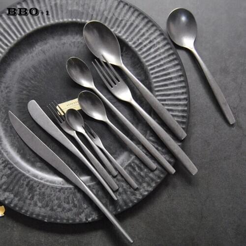 Retro Dinnerware Set Western stainless steel Steak Knife Teaspoon Fork Luxury Matte Tableware Cutlery Set For Wedding Party