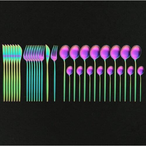 32Pcs Colorful Cutlery Set Stainless Steel Dinnerware Knife Fork Spoon Dinner Tableware Bar Silverware Set Kitchen Flatware