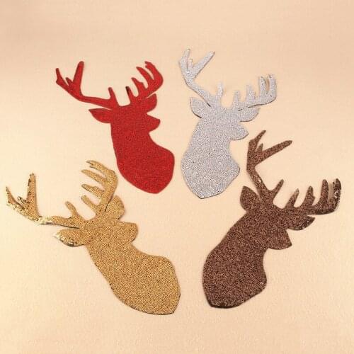 4pcs/lot Sequins Embroidery Patches Gold Silver Clothing Christmas Decoration Cute Animal Elk Moose Iron Heat Transfer Applique