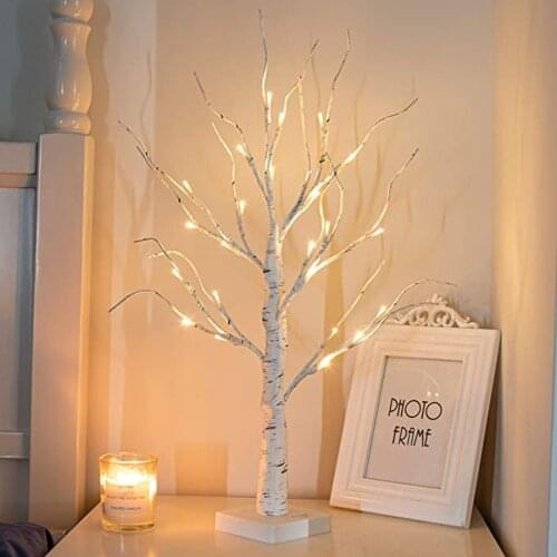 60CM Birch Tree with 24 Lights Battery Powered Tabletop Centerpiece Bonsai Tree Light Jewelry Holder Decor Wedding Christmas