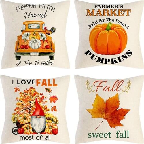 Happy Thanksgiving Cushion Covers Fall Autumn Pumpkin Decorative Throw Pillow Cover Cotton Linen Sofa Home Maple Leaf Pillowcase