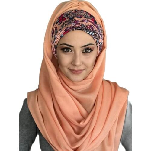 New Fashion Hijab 2021 Women Muslim Chiffon Headscarf Islamic Turban Womens Hat Light Orange Gathered Detailed Instant Shawl
