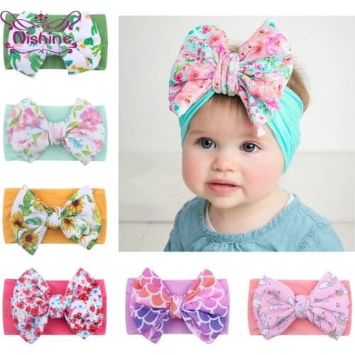 Nishine 1 PCS Solid Color Striped Bowknot Baby Girl Elastic Nylon Headband DIY Clothing Decoration Sweet Infant Hair Accessories