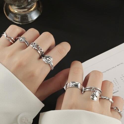 Opening Adjustable Rings For Women Teen Girls Double-layer Star Chain Knot Geometric Retro Fashion Girlfriend Jewelry BOYULIGE