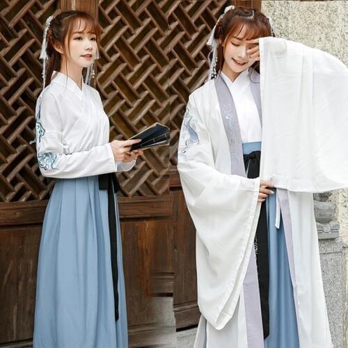 New Chinese Female Students'Ancient Hanfu Dress Embroidery Tang Suit Traditional Chinese Clothing Festival Outfit Dance Costume