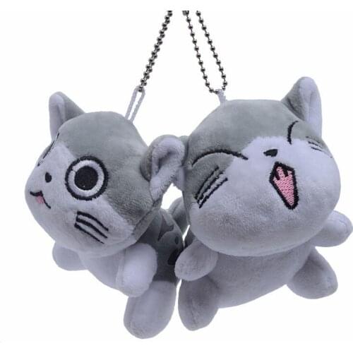 New lovely 10cm plush lying happy cat open and close eyes soft Keychain Pendant Bag decoration christmas festival gift for kid