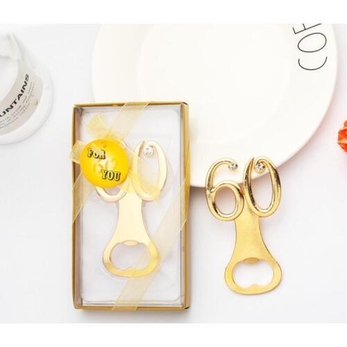 Wedding Party Giveaways Gift Gold 60th Bottle Opener No.60 Metal Beer Opener Kitchen Tool LX8679
