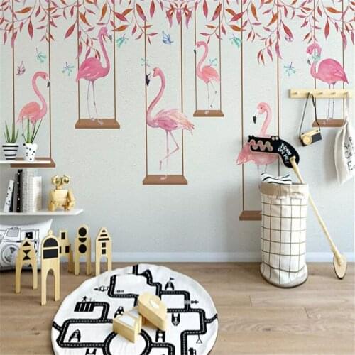 Custom 3D Wallpaper Modern Cartoon Flamingo Personality Childrens Room Background Wall Mural Home Decoration Papel De Parede 3D