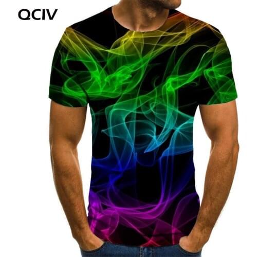 QCIV Brand Smoke T shirt Men Colorful Anime Clothes Rainbow Shirt Print Art Funny T shirts Short Sleeve Punk Rock New Male