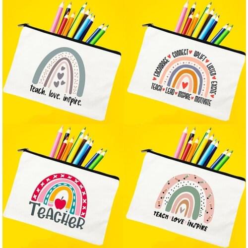 Rainbow Teacher Print Makeup Bag Travel Cosmetic Case Toiletries Storage Pouch Lady Beauty Organizer Pencil Bags Purse Best Gift