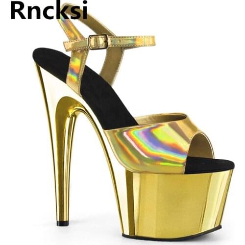 Rncksi New Electroplating Summer Women Pole Dance Sexy Straps 17cm Sandals Party 17cm High Heels Sandals Platform Shoes