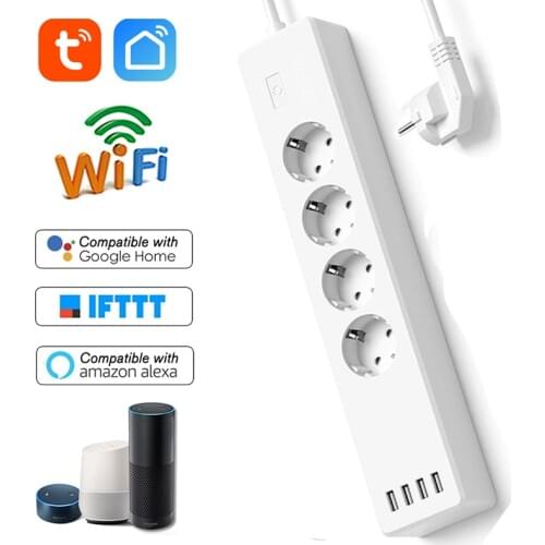Tuya Smartlife EU Smart Plug Wifi Power Strip With 4 Outlets 4 USB Wifi Wireless Socket Outlet Works with Alexa Google Home