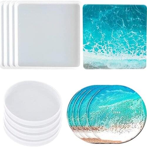 Coaster Silicone Molds for Resin Casting Square Coaster molds and Round Epoxy Resin Molds Silicone for Making Coasters DIY Tools