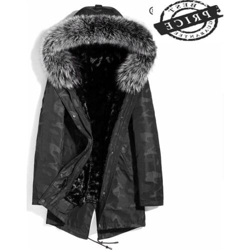 Warm Winter Fashion Camouflage Jacket Men Clothes 2021 Streetwear Mink Fur Liner Long Coat + Large Fox Fur Hooded XWPKF01