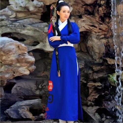 Uni-Sexual TV Play Zhan Zhao Swordmen Costume Hanfu Female Cross-Gender Costume Blue Costume Two sizes for Men and Women