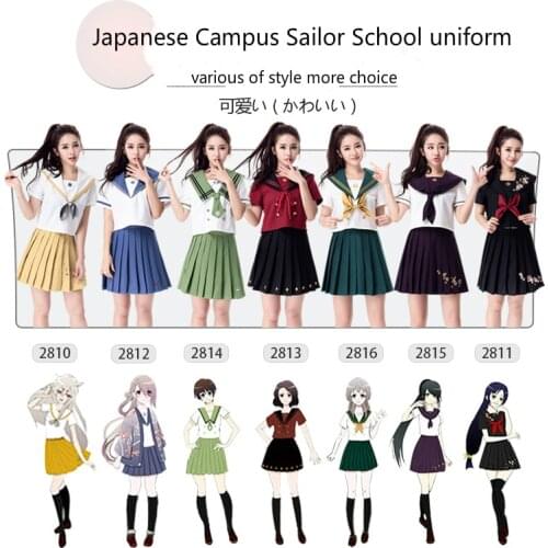 Japanese Navy Sailor School Uniform For Girls Sailor Suit School Uniform Sets Delicated Embroidery Pleated Skirt