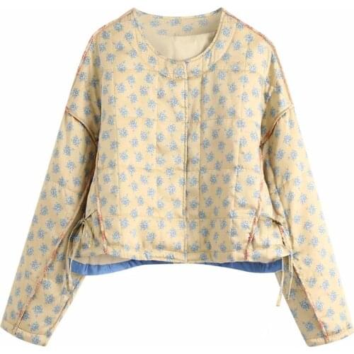 Fad New Autumn Winter Women Printed Puffer Jacket Long Sleeves Drawstring detail Casual Vogue Short Coat Outerwear Tops