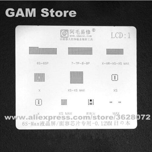 For iPhone 6S-XS Max LCD Display IC Face Recognition Chip BGA Stencil Reballing Solder Heating Tin Plant Steel Net 0.12mm LCD:1