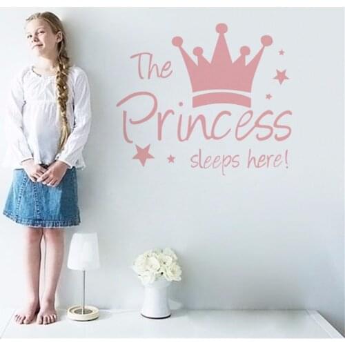 Star The Princess Sleep Here Pink Crown For Kid Girl Nursery Bedroom Wall Art Decal Vinyl Sticker Wallpaper Waterproof Removable