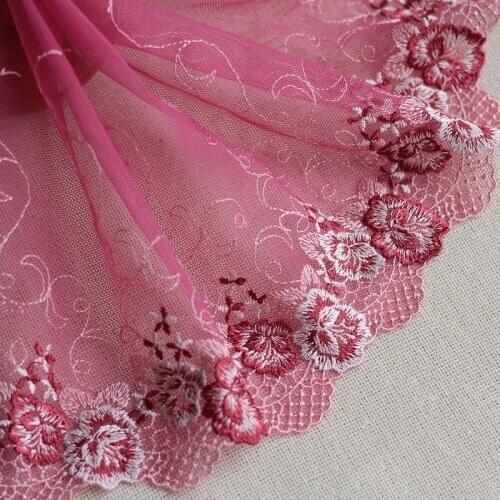 Free shipping 2 Yards Lace Trim flowers Embroidered Tulle Lace 20cm Wide High Quality
