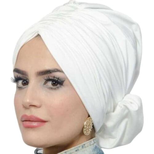 2021 new elastic fashion turban hat solid color women warm winter hijab bonnet inner hijabs cap muslim hijab femme off white