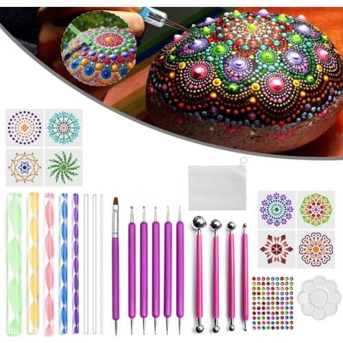29pcs Mandala Dotting Tools Set for Painting Rock Stones Stencil Acrylic Stick M17F