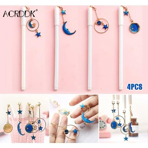 4pcs Lovely Cute Star Moon Pendant Gel Pen Signature Pen School Office Supply FC