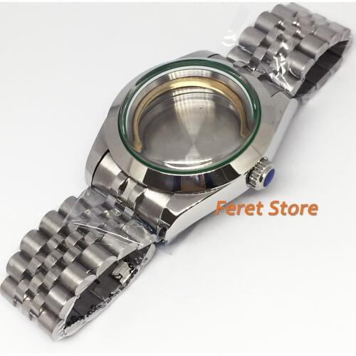40mm silver case coated glass stainless steel watch case Watch strap fit ETA 2836 Miyota 8215 821A Mingzhu DG2813 3804 movement