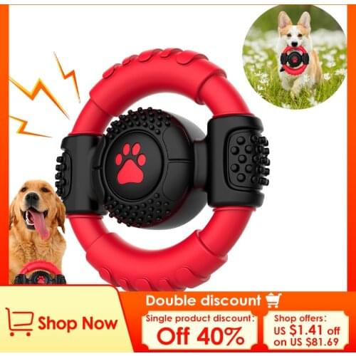 Dog Chew Toy, Nylon Rubber Steering Wheel Shape Indestructible Dog Squeaky Toys for Small,Large and Medium Dogs, Dog Teeth Clean