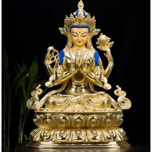 48CM large High-grade Buddha statue 2021 Tibetan Buddhism Nepal Gilding Four arm Guanyin Buddha statue bless Safety Health luck