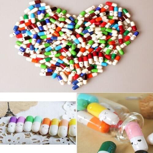 50pcs/lot Love Blank Message Capsule Envelope Letter Paper For Children Pill Capsule Message Letter Kawaii Emoticon Smile Pill