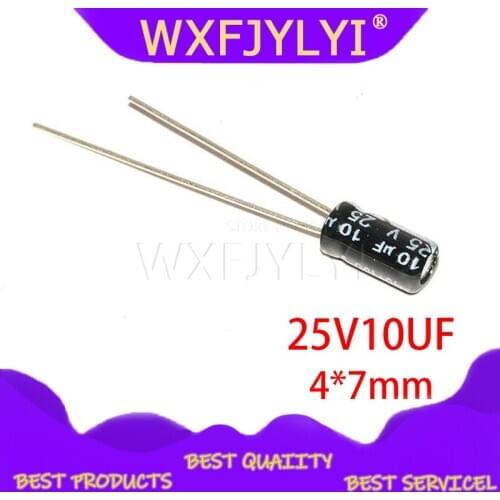 50PCS Higt quality 25V10UF 4*7mm 10UF 25V 4*7 Electrolytic capacitor