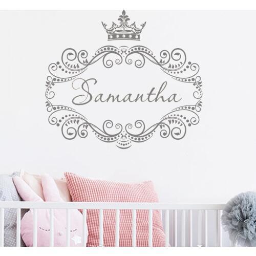 63*56cm Custom Crown Name Wall Decals For Bedroom Door Decor Girl Crown Princess Vinyl Mural Lettering Wall Decor Sticker LC1221